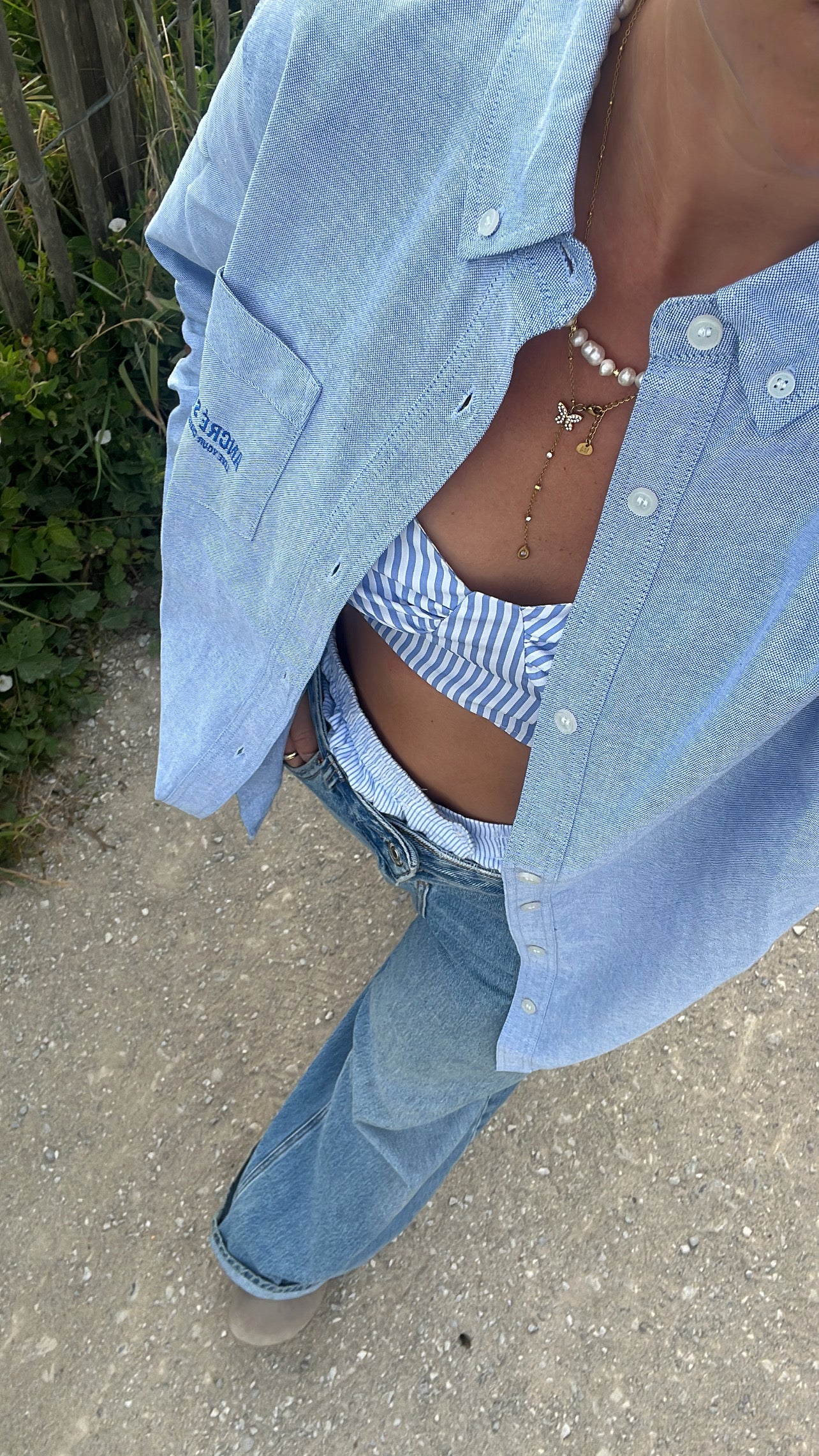 Chemise brodée « ancré » bleue