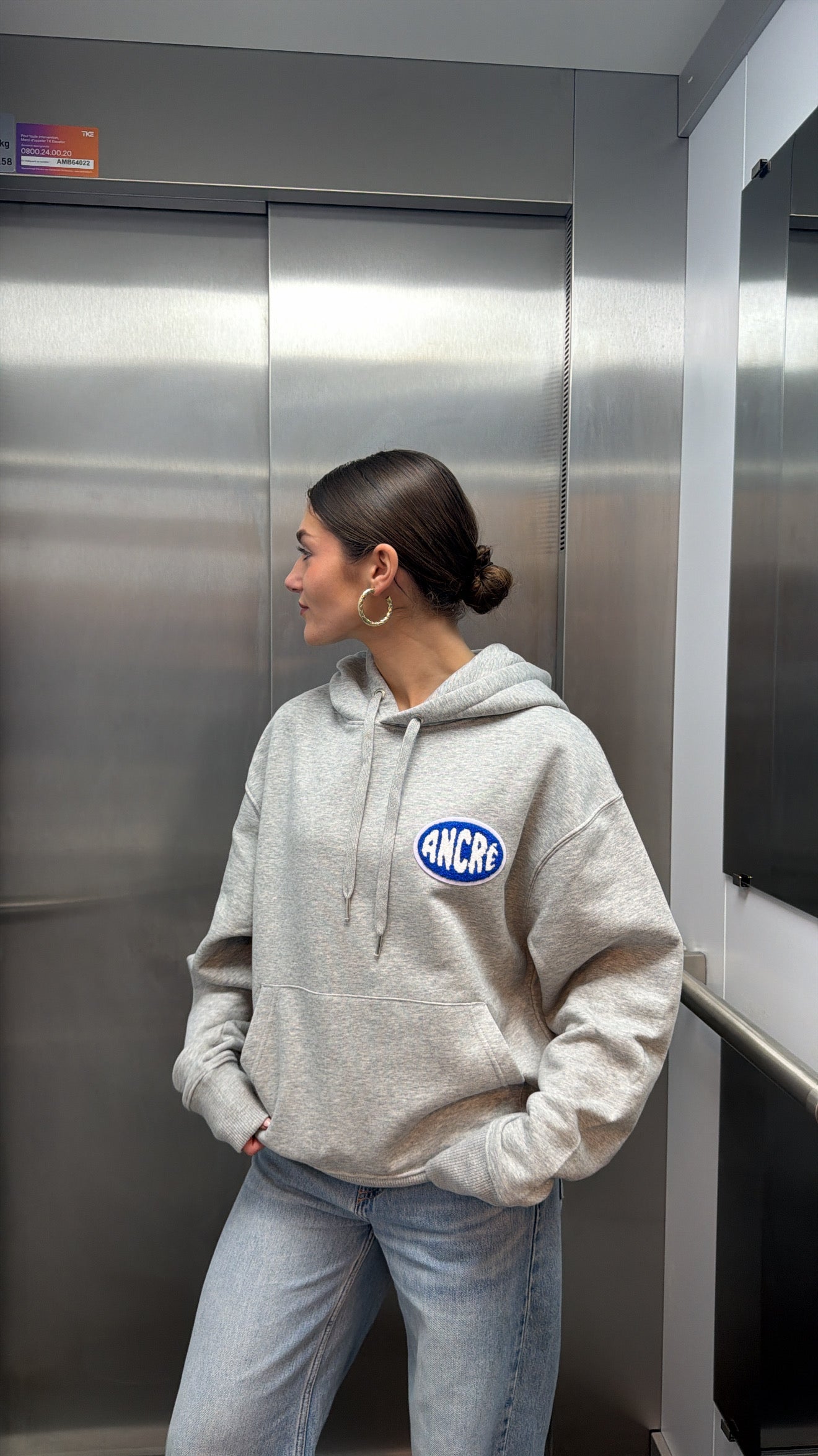 Sweat logo "ancré" bouclette gris