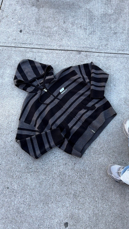 knit zippé "N.01" rayé noir et gris