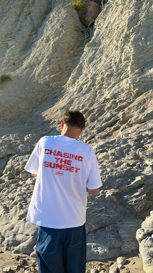 T-shirt "chasing the sunset" blanc