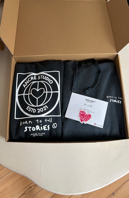 Coffret double sweat « born to tell stories » delavé noir