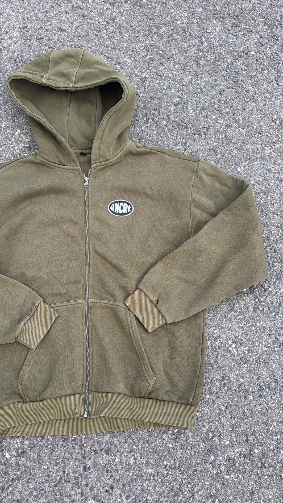 Hoodie zippé "logo bouclette" kaki délavé