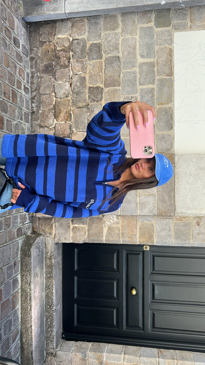 Knit polo rayé bleu
