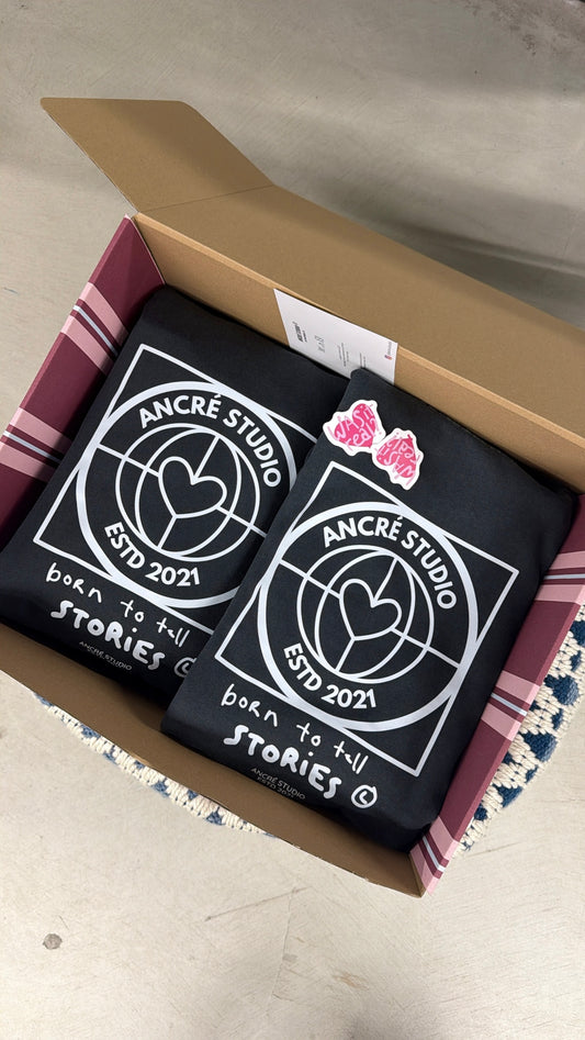 Coffret double sweats "stories" noir délavé