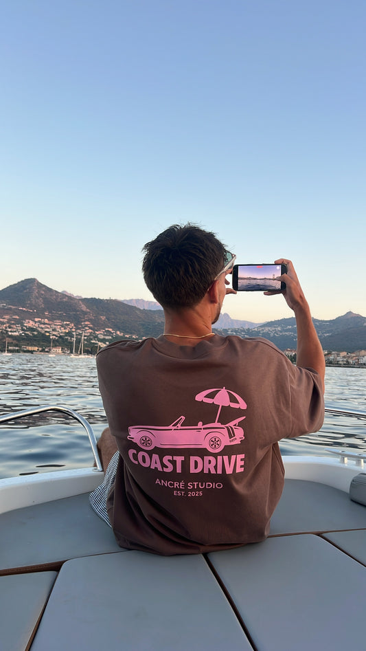 T-shirt "coast drive" marron