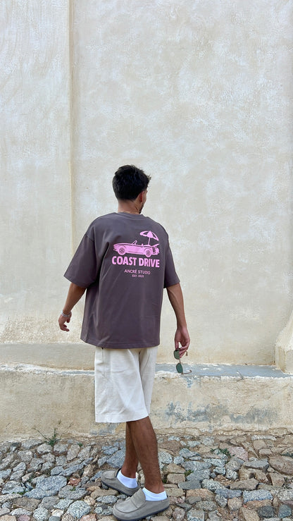 T-shirt "coast drive" marron