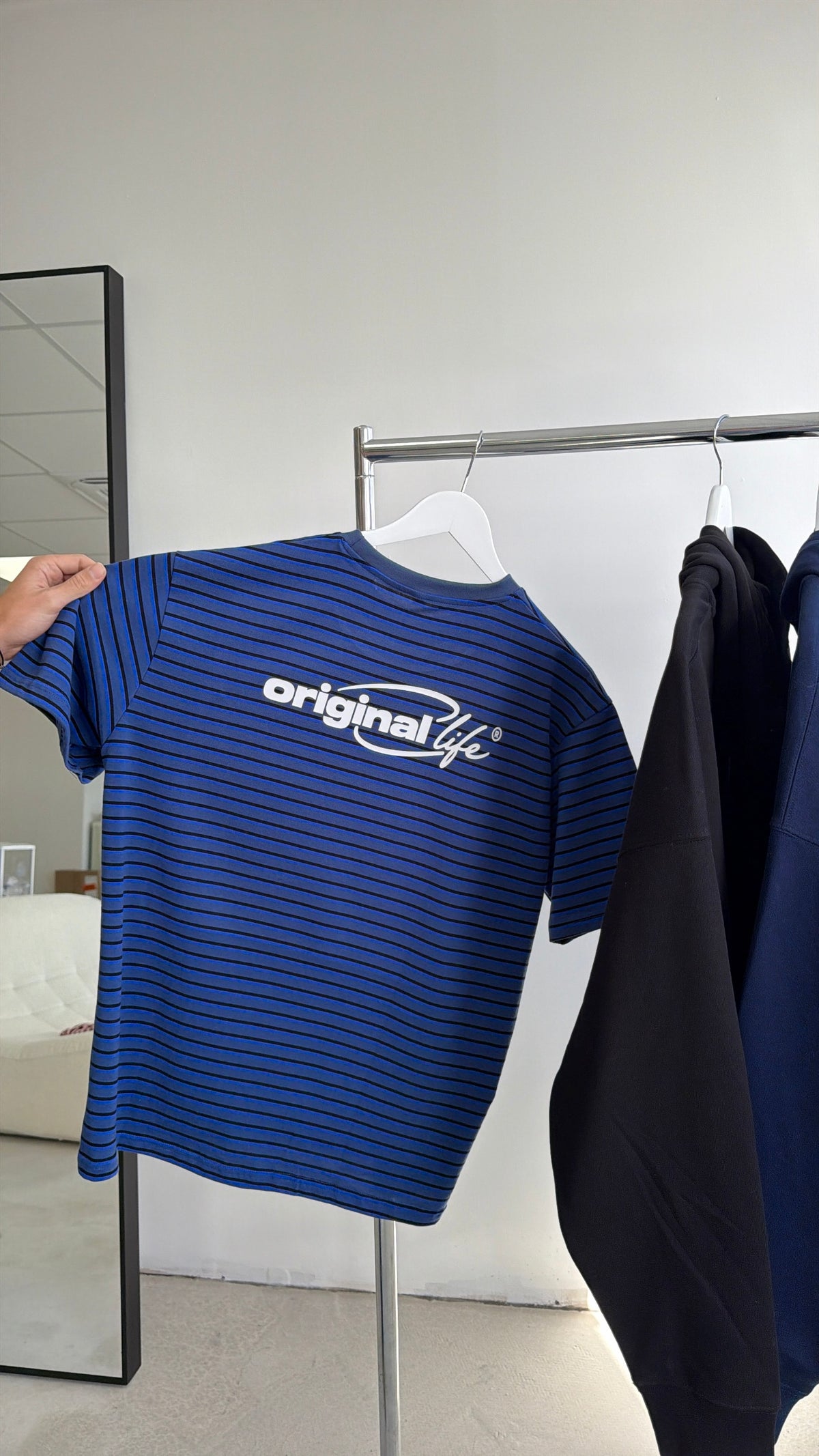 T-shirt "original life " rayé bleu