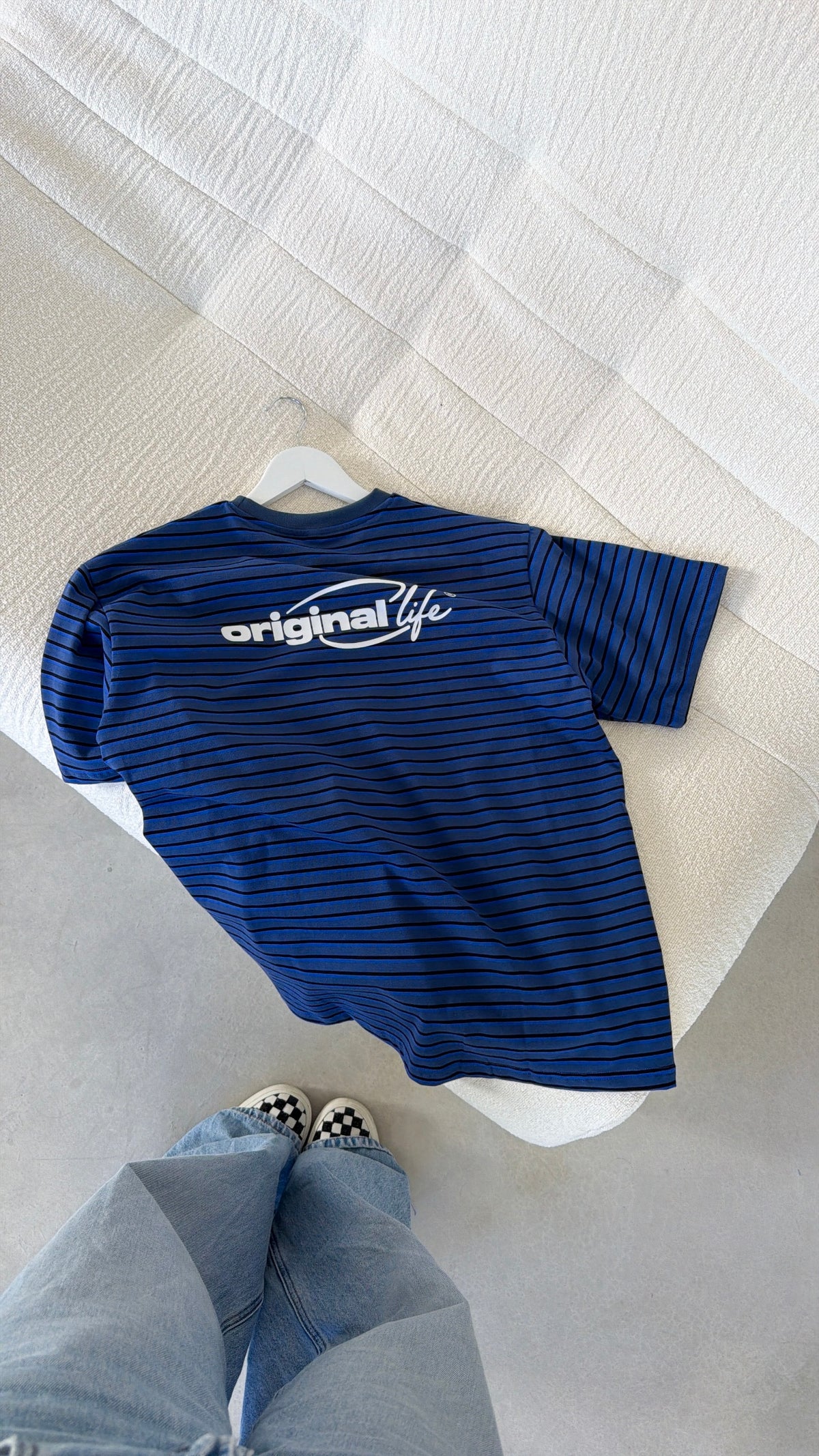 T-shirt "original life " rayé bleu