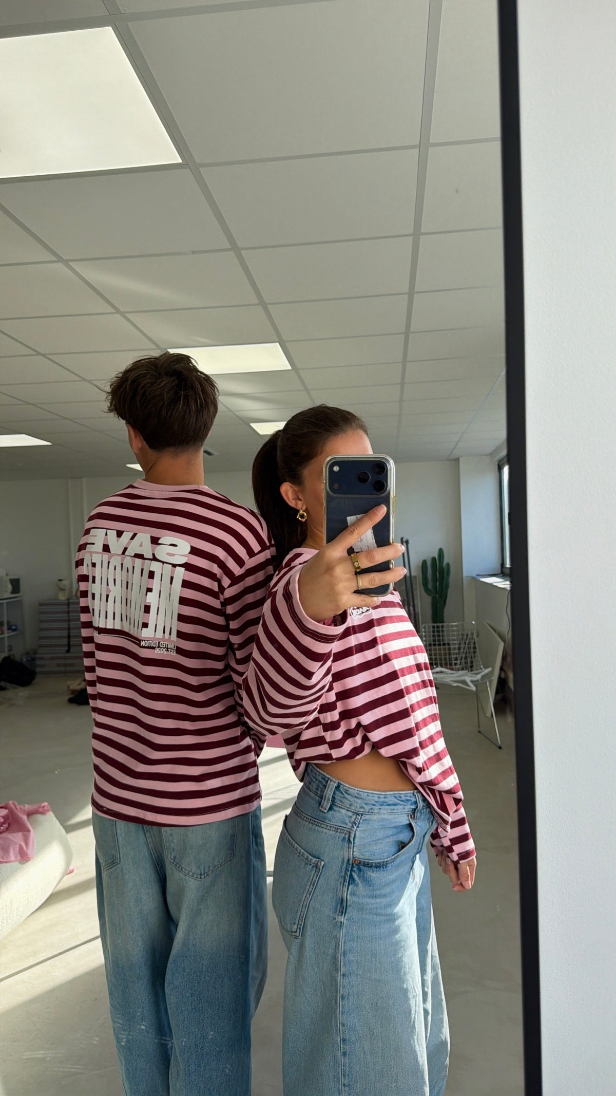 T-shirt à manches longues "save memories" rayé