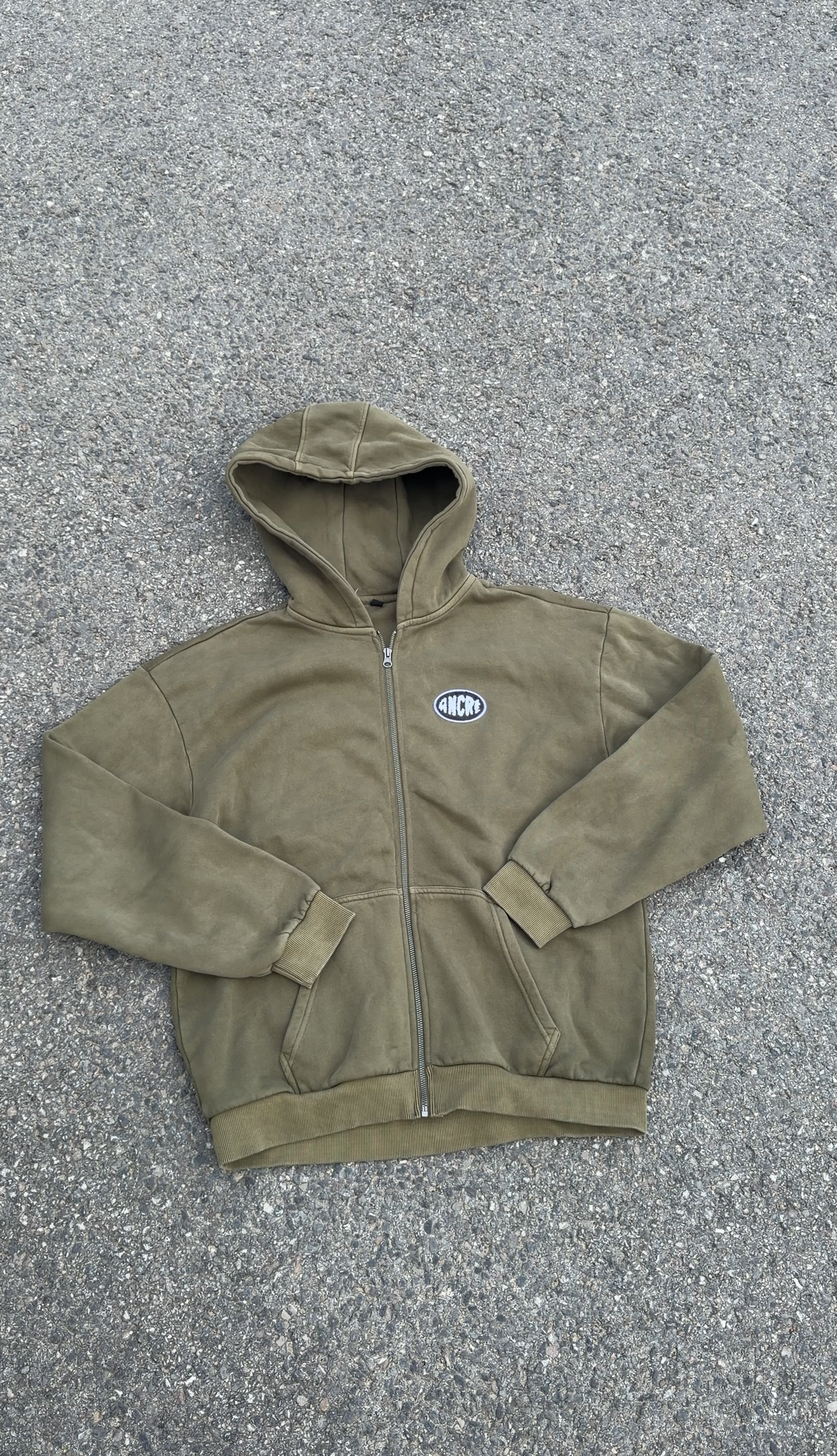 Hoodie zippé "logo bouclette" kaki délavé