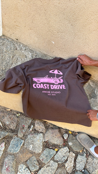 T-shirt "coast drive" marron