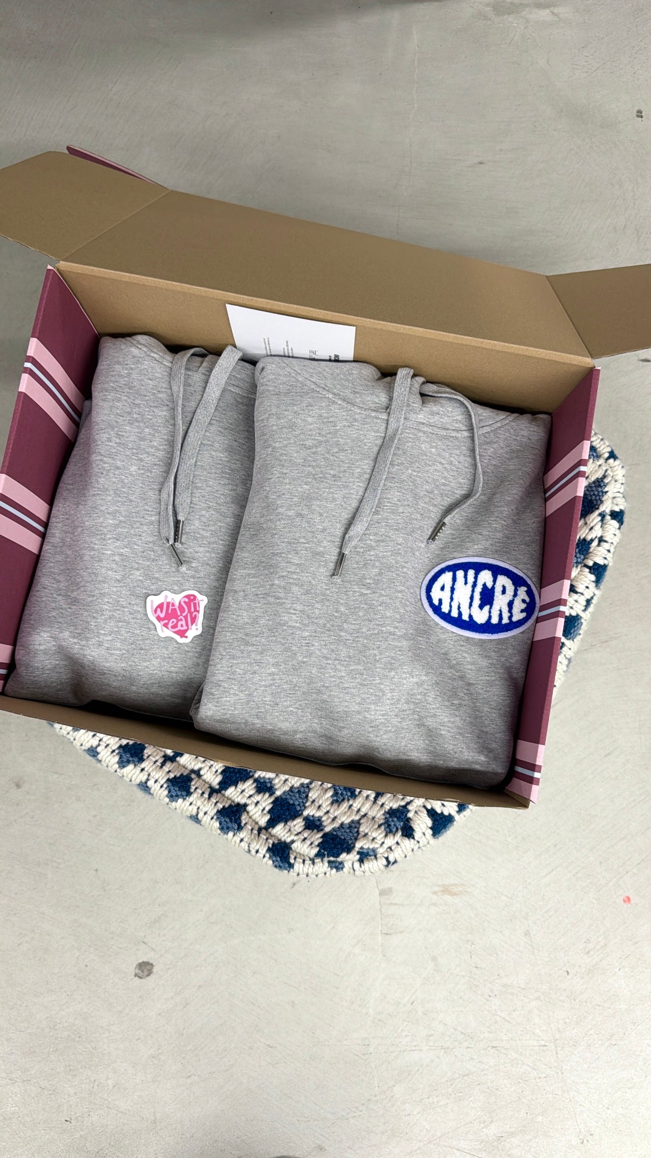 Coffret double sweats "logo ancré bouclette" gris