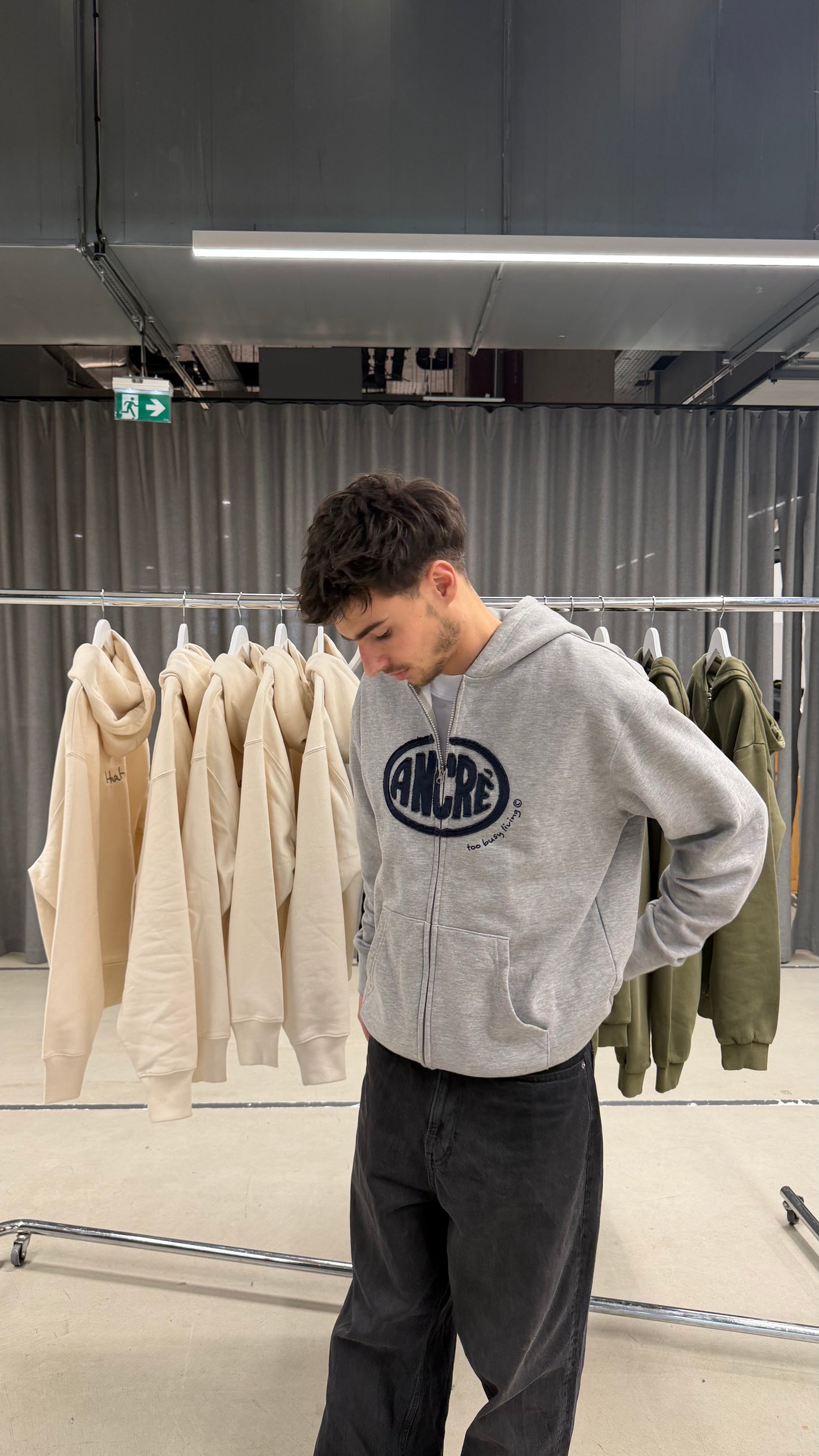 Hoodie zippé "cut fabric" gris chiné