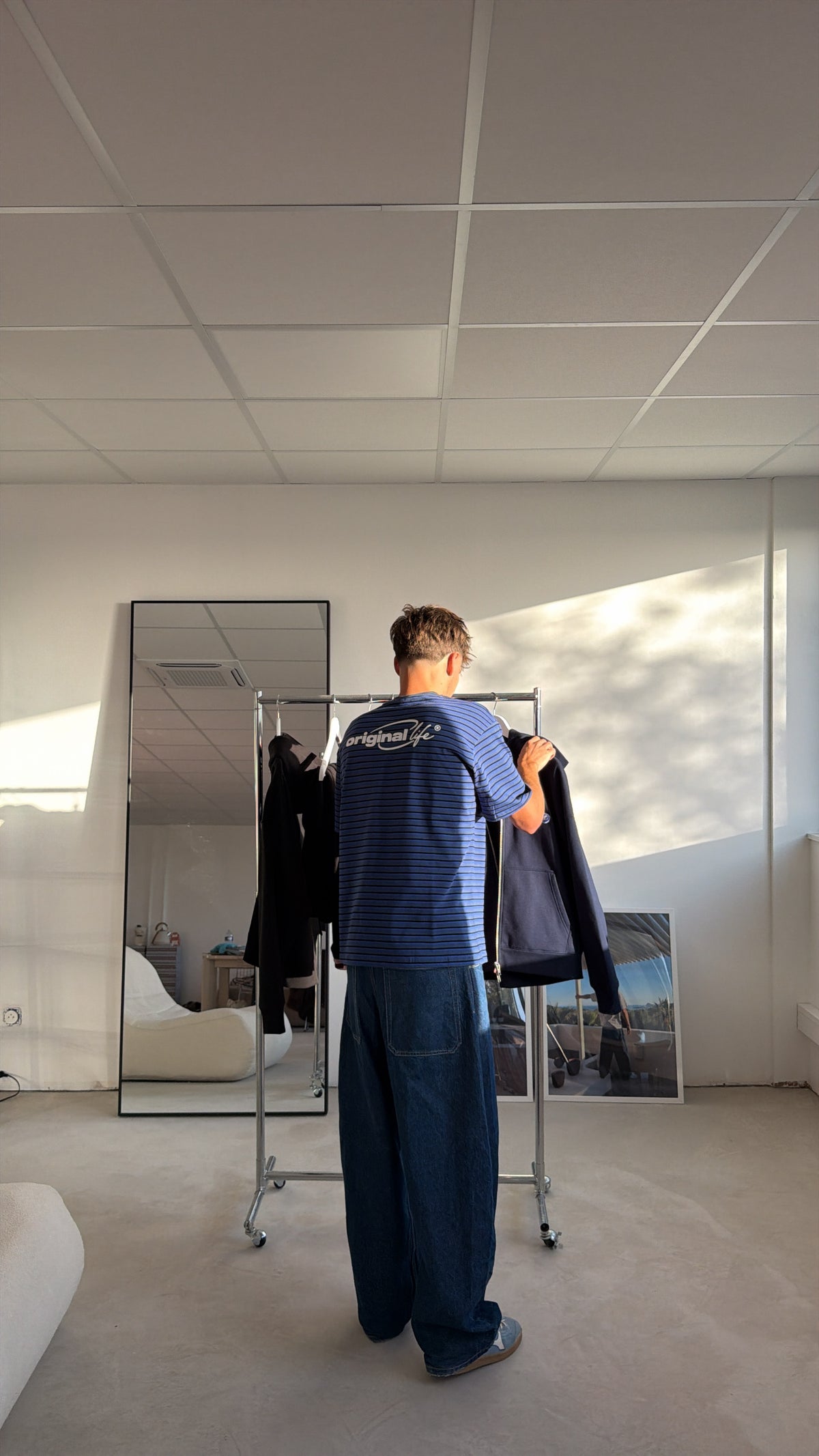 T-shirt "original life " rayé bleu