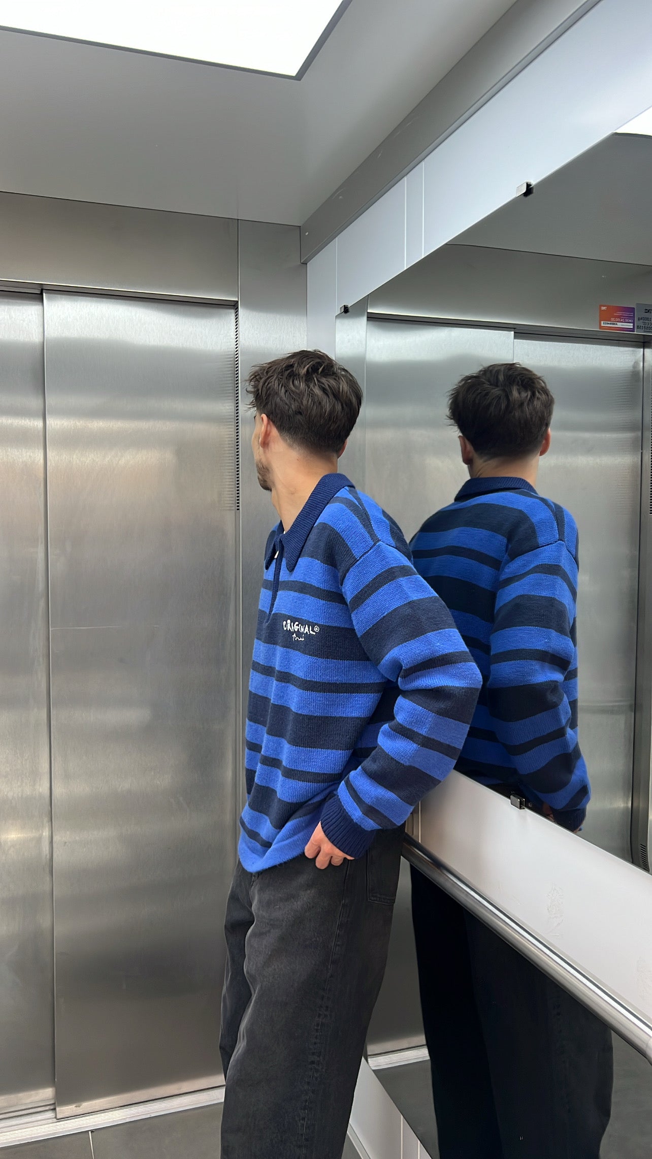 Knit polo rayé bleu