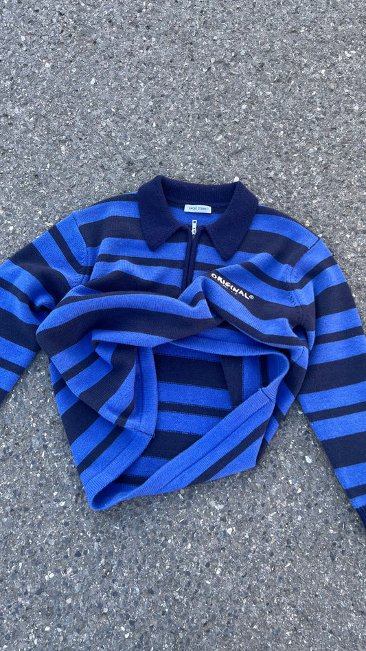 Knit polo rayé bleu