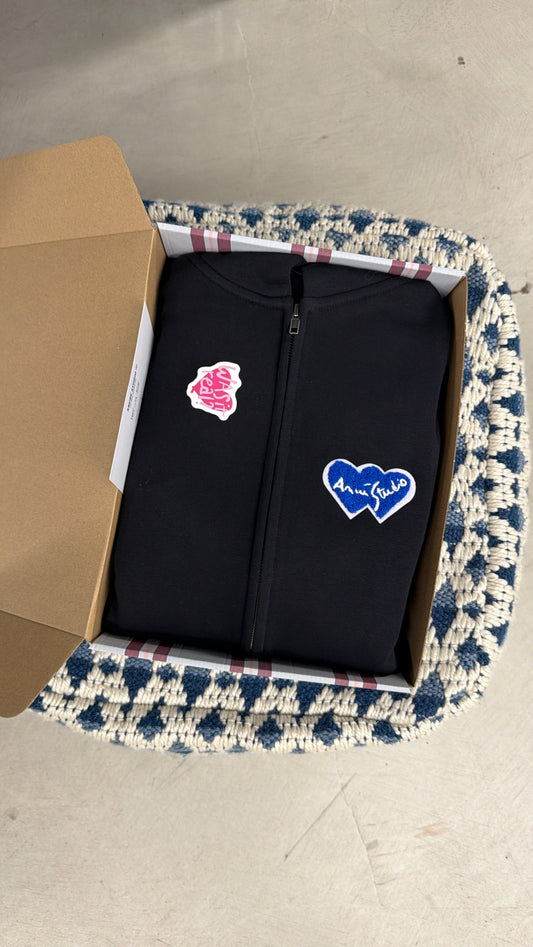 Coffret simple hoodie zippé "logo bouclette" noir
