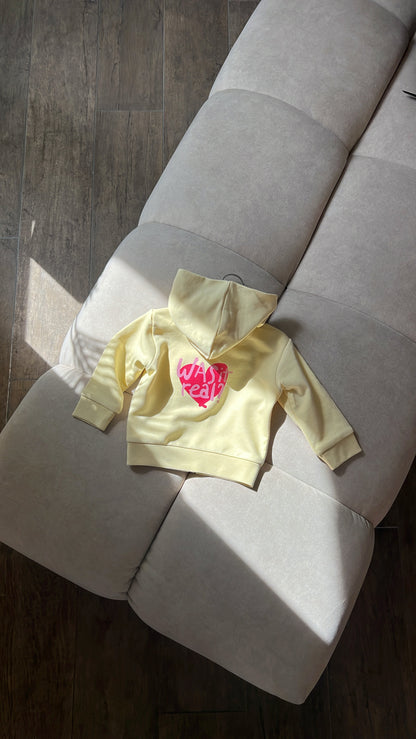 Sweat zippé « was it real » jaune pastel