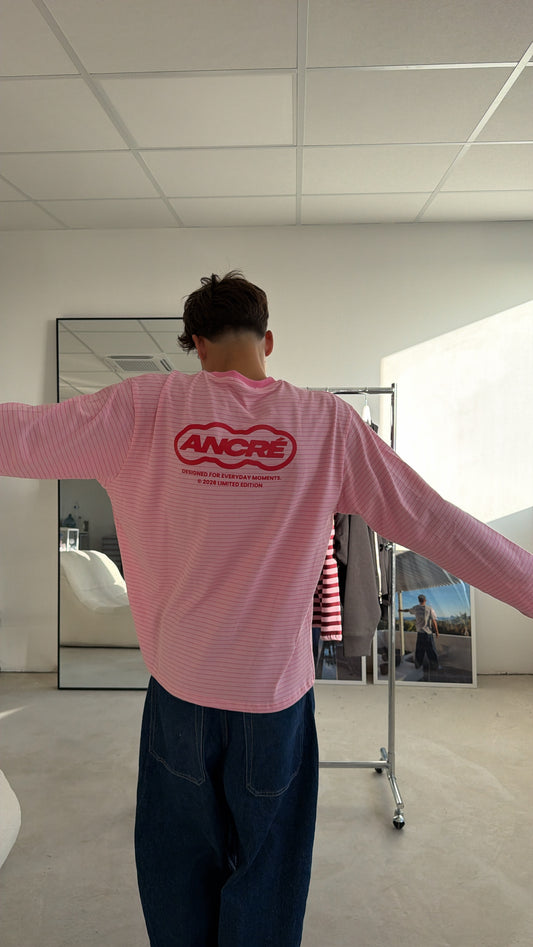 T-shirt à manches longues "ancré" rayé rose