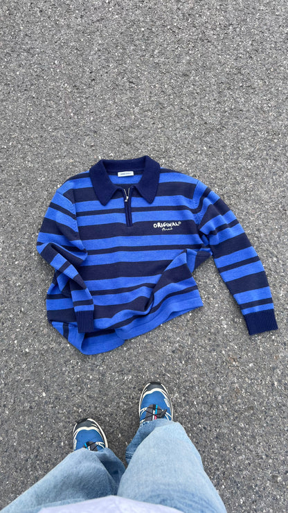 Knit polo rayé bleu