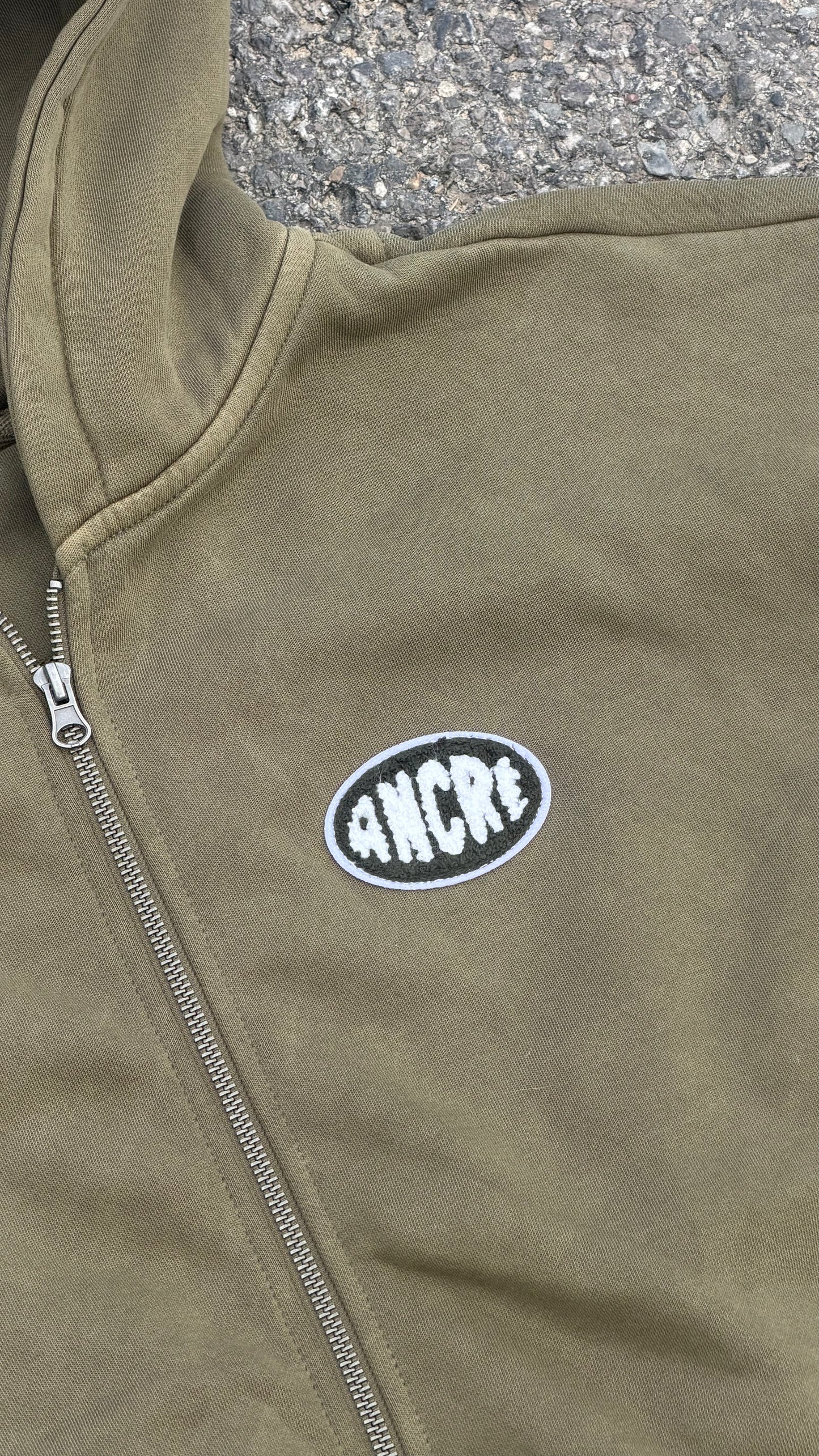 Hoodie zippé "logo bouclette" kaki délavé