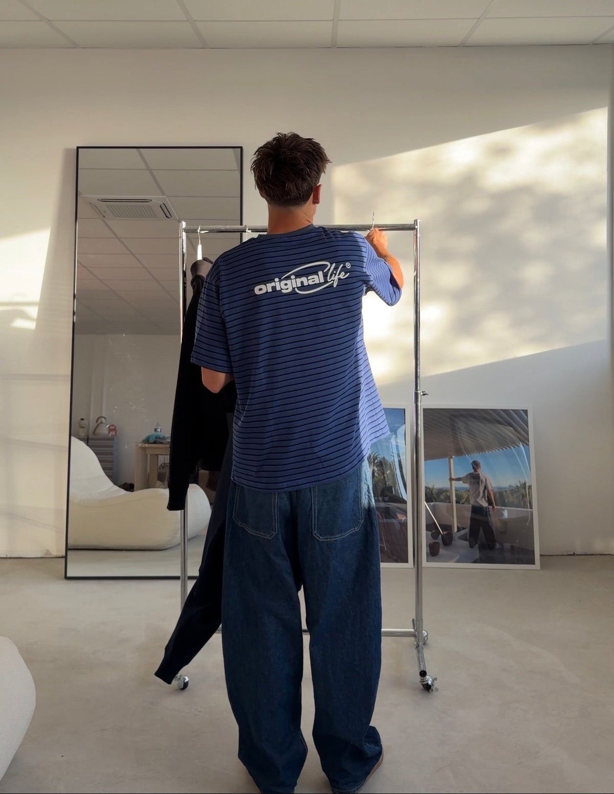 T-shirt "original life " rayé bleu
