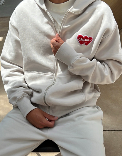 Coffret simple hoodie zippé "logo bouclette" crème